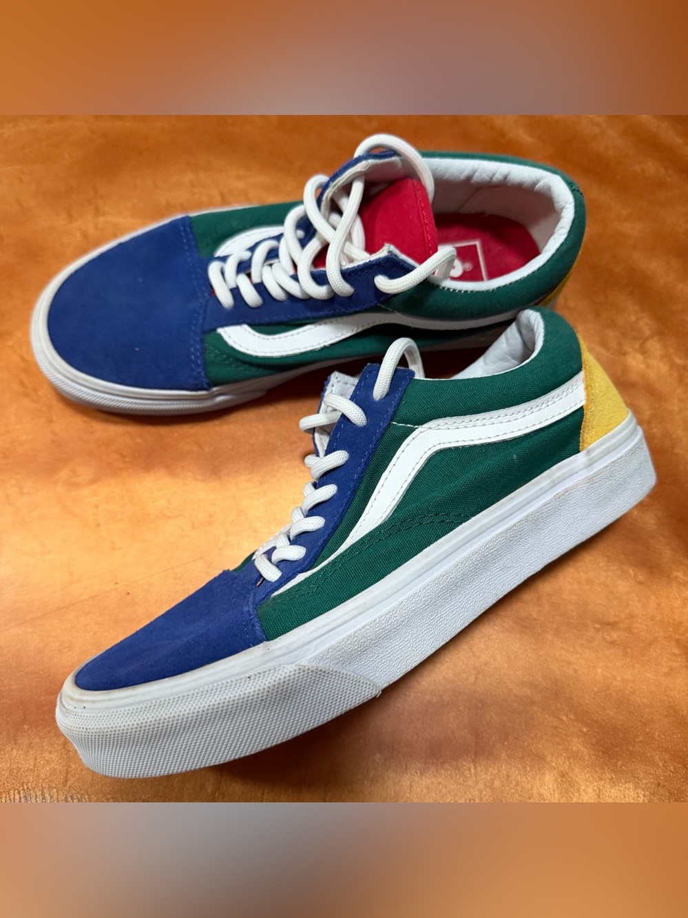 Vans Suede Low-Top Sneakers Blue Green Yellow colorblock size 5